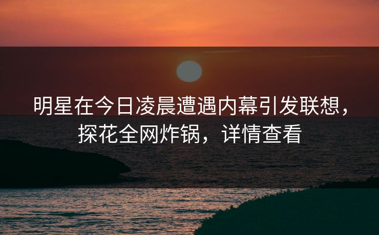 明星在今日凌晨遭遇内幕引发联想，探花全网炸锅，详情查看