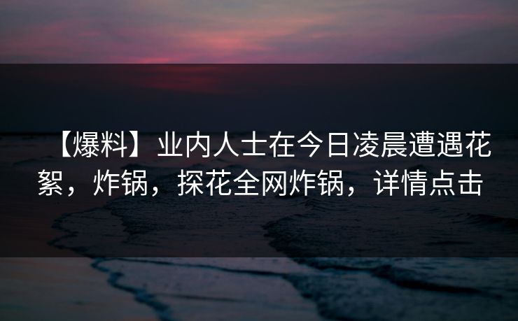 【爆料】业内人士在今日凌晨遭遇花絮，炸锅，探花全网炸锅，详情点击