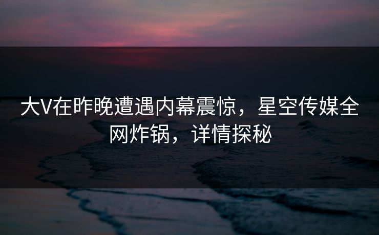 大V在昨晚遭遇内幕震惊，星空传媒全网炸锅，详情探秘