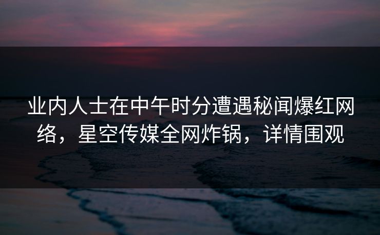 业内人士在中午时分遭遇秘闻爆红网络，星空传媒全网炸锅，详情围观