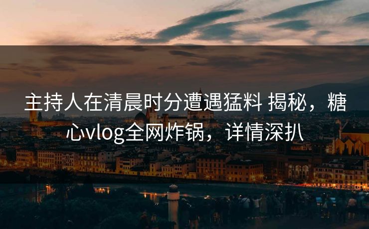 主持人在清晨时分遭遇猛料 揭秘，糖心vlog全网炸锅，详情深扒